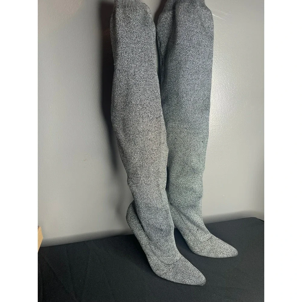 Veronique WC Silver Metallic Knit Over The Knee Thigh High Stiletto Boots 8.5 39